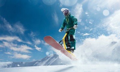 Snow scoot. Snow bike. Extreme winter sports.