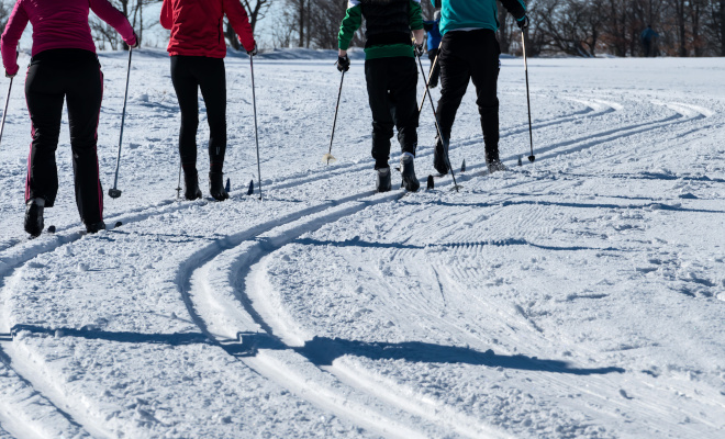 Wintersport Skilanglauf, Symbol für Sport, Winterurlaub, Freizeit, Aktivität
